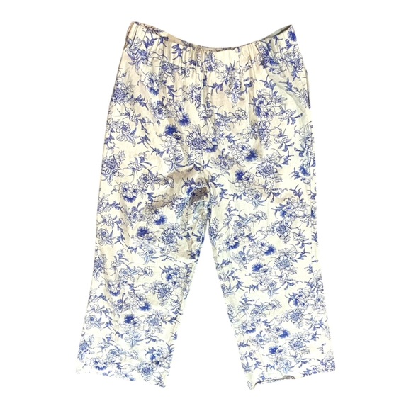 Jason Wu Floral Linen Pants Sz 8 Blue Wide Leg - Picture 3 of 6